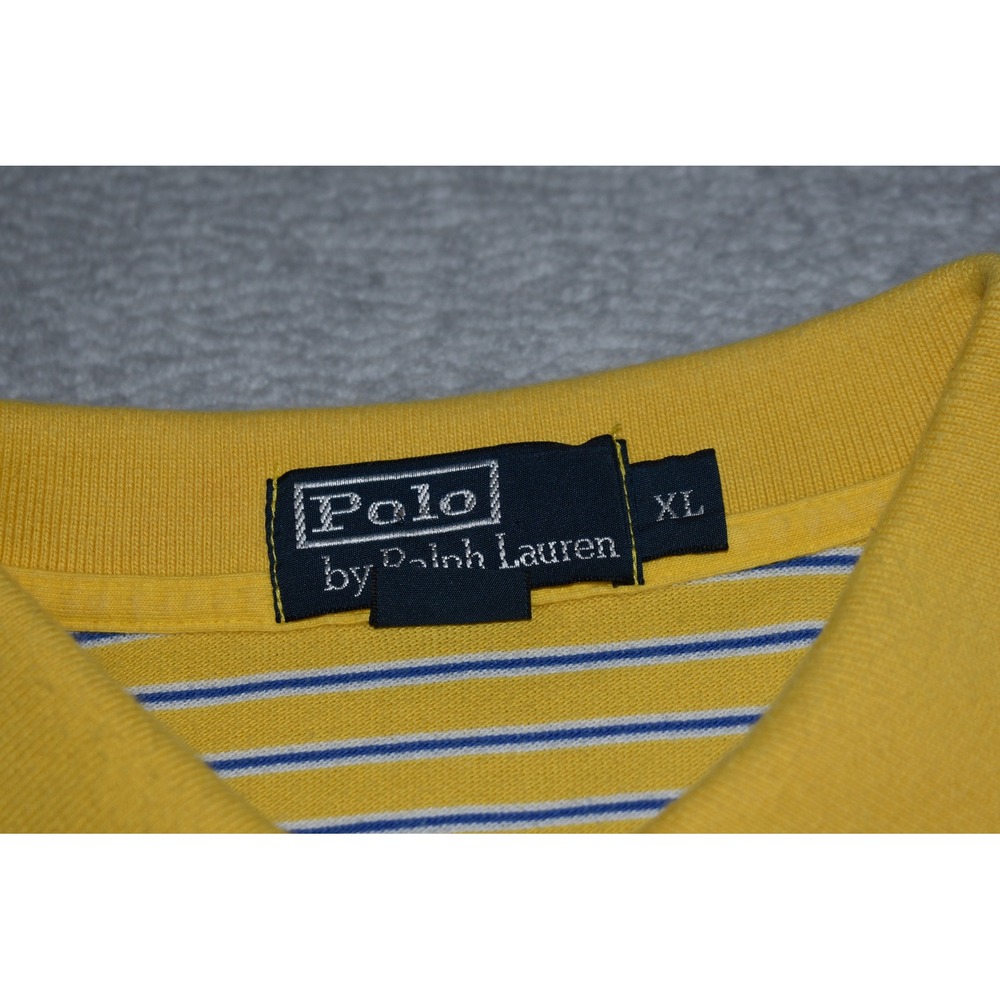 Polo Ralph Lauren Polo Shirt Mens XL Yellow Blue Striped Short Sleeve Pony Logo - Picture 3 of 7